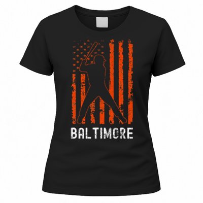 Baltimore Maryland American Flag Baseball Weathered Women's T-Shirt