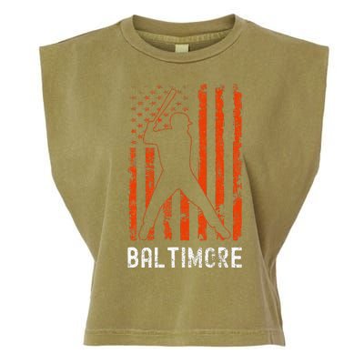 Baltimore Maryland American Flag Baseball Weathered Garment-Dyed Women's Muscle Tee