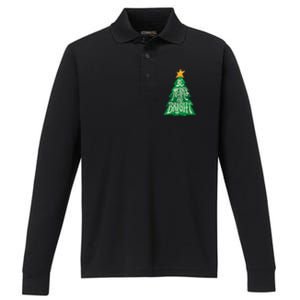 Be Merry And Bright Christmas Pajama Cool Xmas Tree Performance Long Sleeve Polo