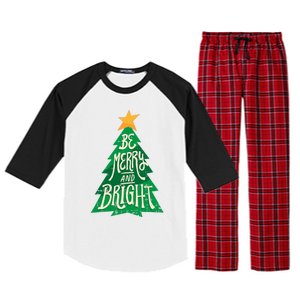 Be Merry And Bright Christmas Pajama Cool Xmas Tree Raglan Sleeve Pajama Set