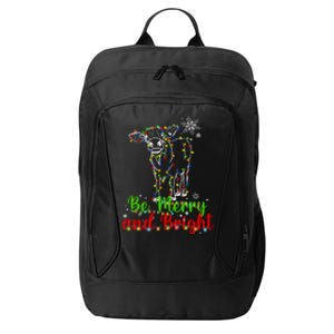 Be Merry And Bright Cow Reindeer Christmas Lights Cow City Backpack