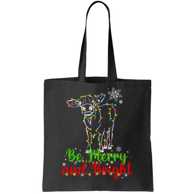 Be Merry And Bright Cow Reindeer Christmas Lights Cow Tote Bag