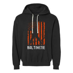 Baltimore Maryland American Flag Baseball Weathered Garment-Dyed Fleece Hoodie