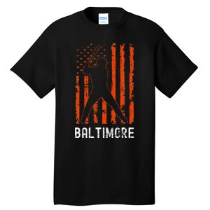 Baltimore Maryland American Flag Baseball Weathered Tall T-Shirt