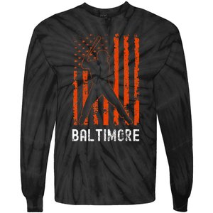 Baltimore Maryland American Flag Baseball Weathered Tie-Dye Long Sleeve Shirt