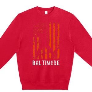 Baltimore Maryland American Flag Baseball Weathered Premium Crewneck Sweatshirt