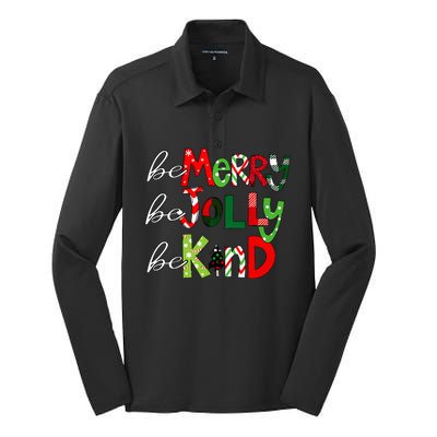 Be Merry Be Jolly Be Kind Christmas Teacher Student Xmas Pjs  Silk Touch Performance Long Sleeve Polo