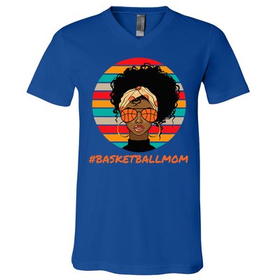 Basketball Mom Black Women African American Afro V-Neck T-Shirt