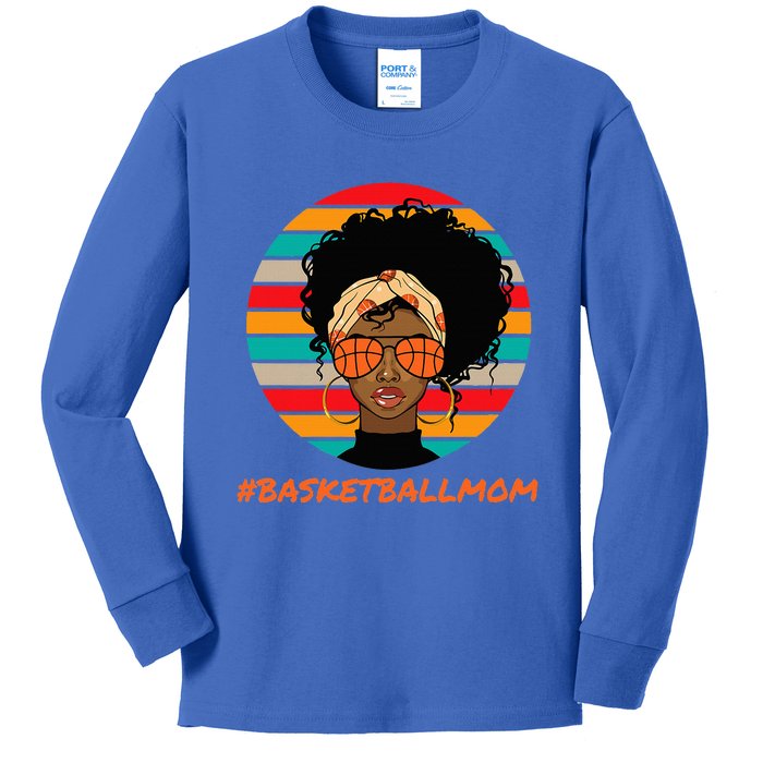 Basketball Mom Black Women African American Afro Kids Long Sleeve Shirt