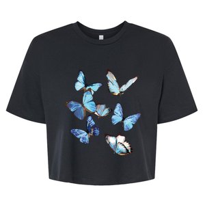 Blue Morpho Butterfly Swarm Lepidoptera Entomology Bella+Canvas Jersey Crop Tee