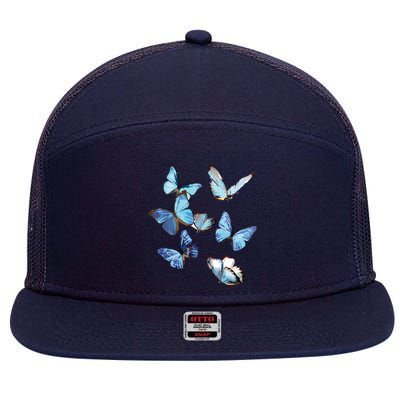 Blue Morpho Butterfly Swarm Lepidoptera Entomology 7 Panel Mesh Trucker Snapback Hat