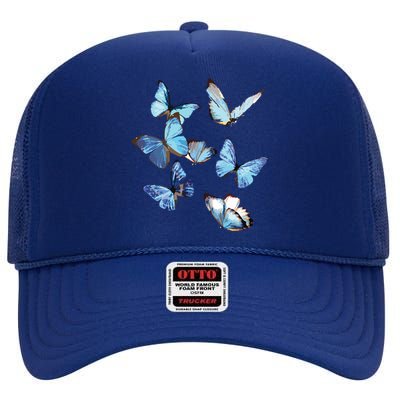 Blue Morpho Butterfly Swarm Lepidoptera Entomology High Crown Mesh Back Trucker Hat