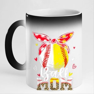 Ball Mom Baseball Softball Mom Mothers Day Mama 11oz Black Color Changing Mug