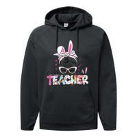 Bunny Messy Bun Easter Teacher Easter Day Girl Wo Performance Fleece Hoodie