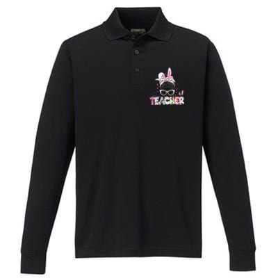 Bunny Messy Bun Easter Teacher Easter Day Girl Wo Performance Long Sleeve Polo