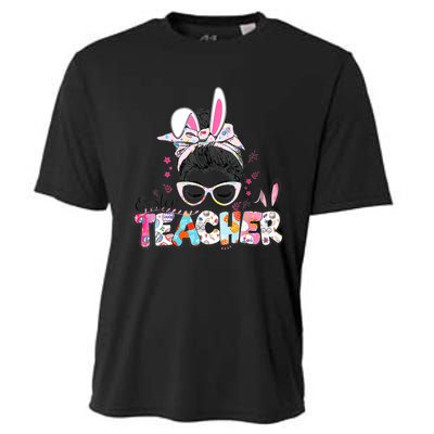 Bunny Messy Bun Easter Teacher Easter Day Girl Wo Cooling Performance Crew T-Shirt