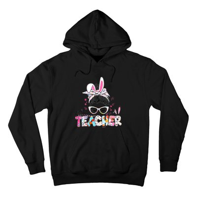 Bunny Messy Bun Easter Teacher Easter Day Girl Wo Hoodie