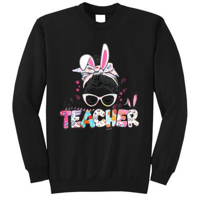 Bunny Messy Bun Easter Teacher Easter Day Girl Wo Sweatshirt