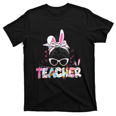 Bunny Messy Bun Easter Teacher Easter Day Girl Wo T-Shirt