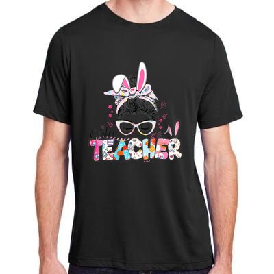 Bunny Messy Bun Easter Teacher Easter Day Girl Wo Adult ChromaSoft Performance T-Shirt