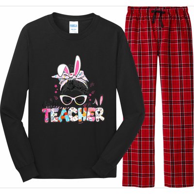 Bunny Messy Bun Easter Teacher Easter Day Girl Wo Long Sleeve Pajama Set