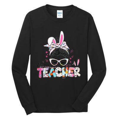 Bunny Messy Bun Easter Teacher Easter Day Girl Wo Tall Long Sleeve T-Shirt