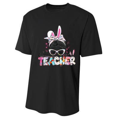 Bunny Messy Bun Easter Teacher Easter Day Girl Wo Performance Sprint T-Shirt