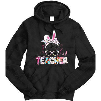 Bunny Messy Bun Easter Teacher Easter Day Girl Wo Tie Dye Hoodie