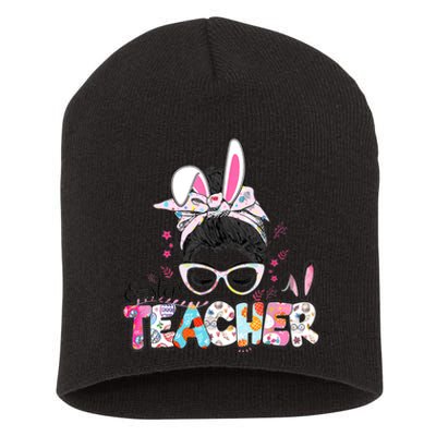 Bunny Messy Bun Easter Teacher Easter Day Girl Wo Short Acrylic Beanie