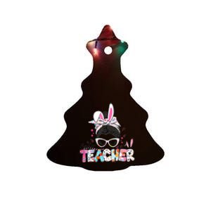 Bunny Messy Bun Easter Teacher Easter Day Girl Wo Ceramic Tree Ornament