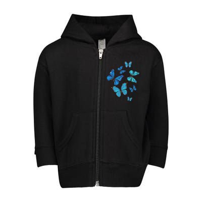 Blue Morpho Butterfly Swarm Lepidoptera Lover Entomologist Toddler Zip Fleece Hoodie