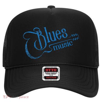 Blues Music Blues Lover Musician Guitarist Guitar Player High Crown Mesh Back Trucker Hat