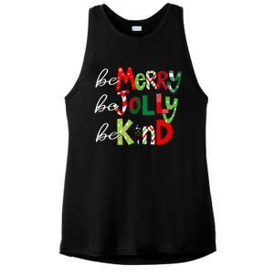 Be Merry Be Jolly Be Kind Teacher Christmas Ladies PosiCharge Tri-Blend Wicking Tank