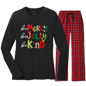 Be Merry Be Jolly Be Kind Teacher Christmas Women's Long Sleeve Flannel Pajama Set 