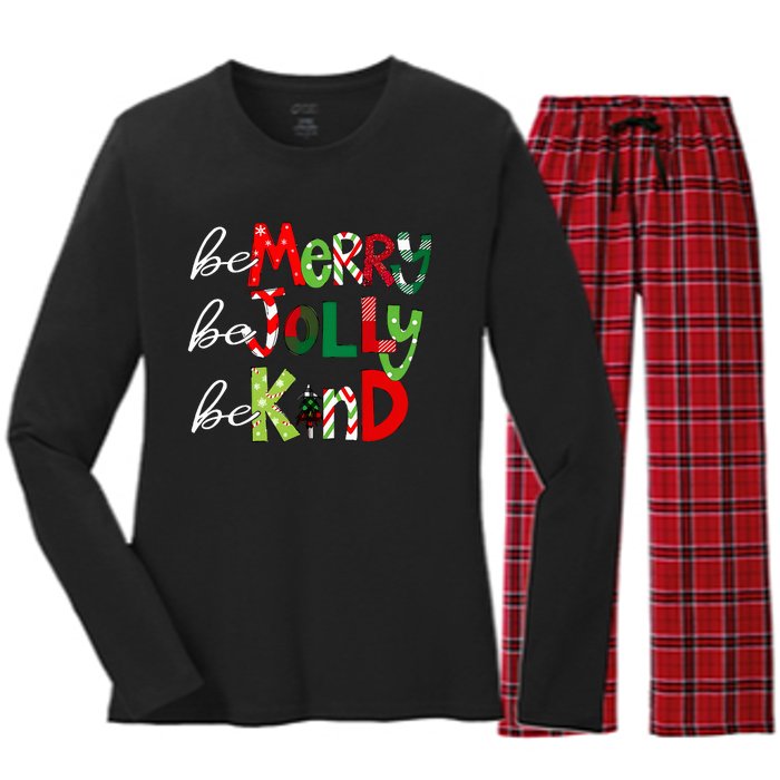 Be Merry Be Jolly Be Kind Teacher Christmas Women's Long Sleeve Flannel Pajama Set 