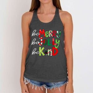 Be Merry Be Jolly Be Kind Teacher Christmas Women's Knotted Racerback Tank