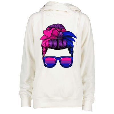 Bisexual Messy Bun LGBTQ Cool Subtle Bi Pride Flag Colors Womens Funnel Neck Pullover Hood