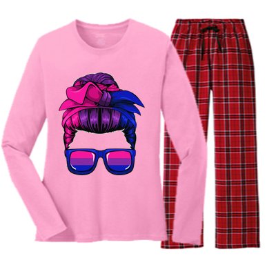 Bisexual Messy Bun LGBTQ Cool Subtle Bi Pride Flag Colors Women's Long Sleeve Flannel Pajama Set 