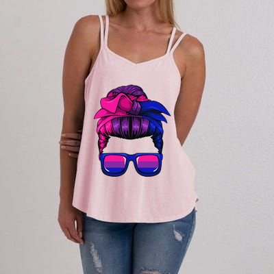 Bisexual Messy Bun LGBTQ Cool Subtle Bi Pride Flag Colors Women's Strappy Tank