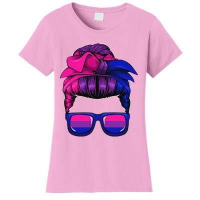 Bisexual Messy Bun LGBTQ Cool Subtle Bi Pride Flag Colors Women's T-Shirt