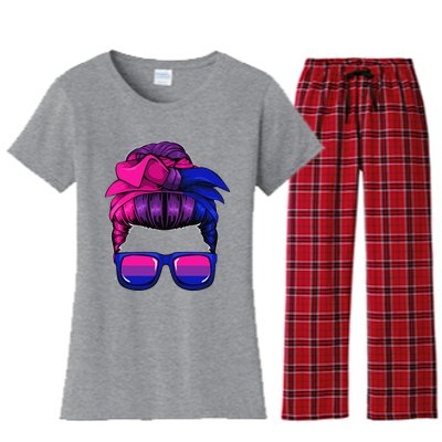 Bisexual Messy Bun LGBTQ Cool Subtle Bi Pride Flag Colors Women's Flannel Pajama Set