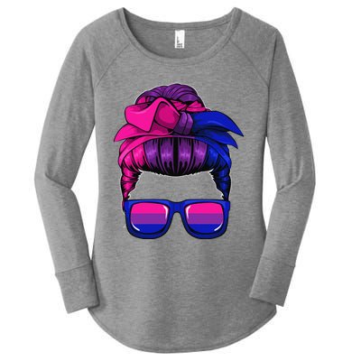 Bisexual Messy Bun LGBTQ Cool Subtle Bi Pride Flag Colors Women's Perfect Tri Tunic Long Sleeve Shirt