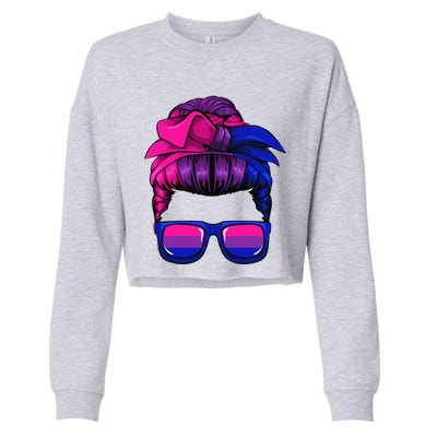 Bisexual Messy Bun LGBTQ Cool Subtle Bi Pride Flag Colors Cropped Pullover Crew