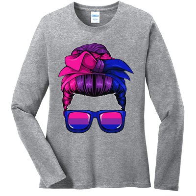 Bisexual Messy Bun LGBTQ Cool Subtle Bi Pride Flag Colors Ladies Long Sleeve Shirt