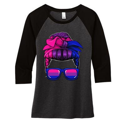 Bisexual Messy Bun LGBTQ Cool Subtle Bi Pride Flag Colors Women's Tri-Blend 3/4-Sleeve Raglan Shirt