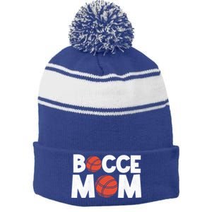 Bocce Mom Bocce Ball Player Mother Bocce Gift Stripe Pom Pom Beanie