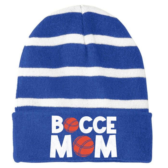 Bocce Mom Bocce Ball Player Mother Bocce Gift Striped Beanie with Solid Band