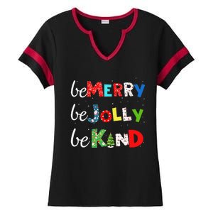 Be Merry Be Jolly Be Kind Christmas Tree Family Christmas Ladies Halftime Notch Neck Tee