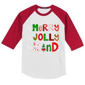 Be Merry Be Jolly Be Kind Merry Christmas Teacher Xmas Pjs Kids Colorblock Raglan Jersey