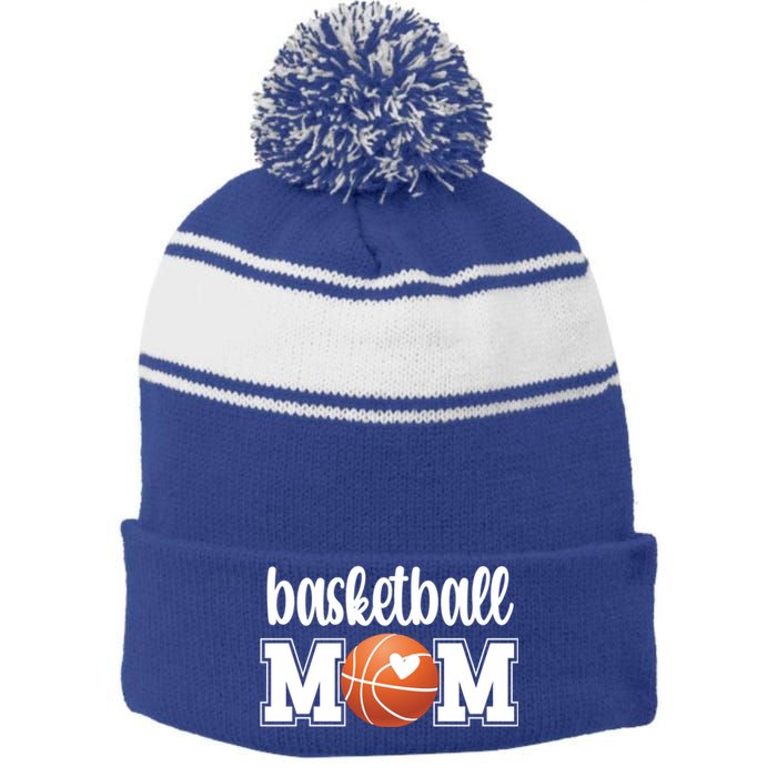 Basketball Mom Basketball Mother Of A Basketball Player Meaningful Gift Stripe Pom Pom Beanie